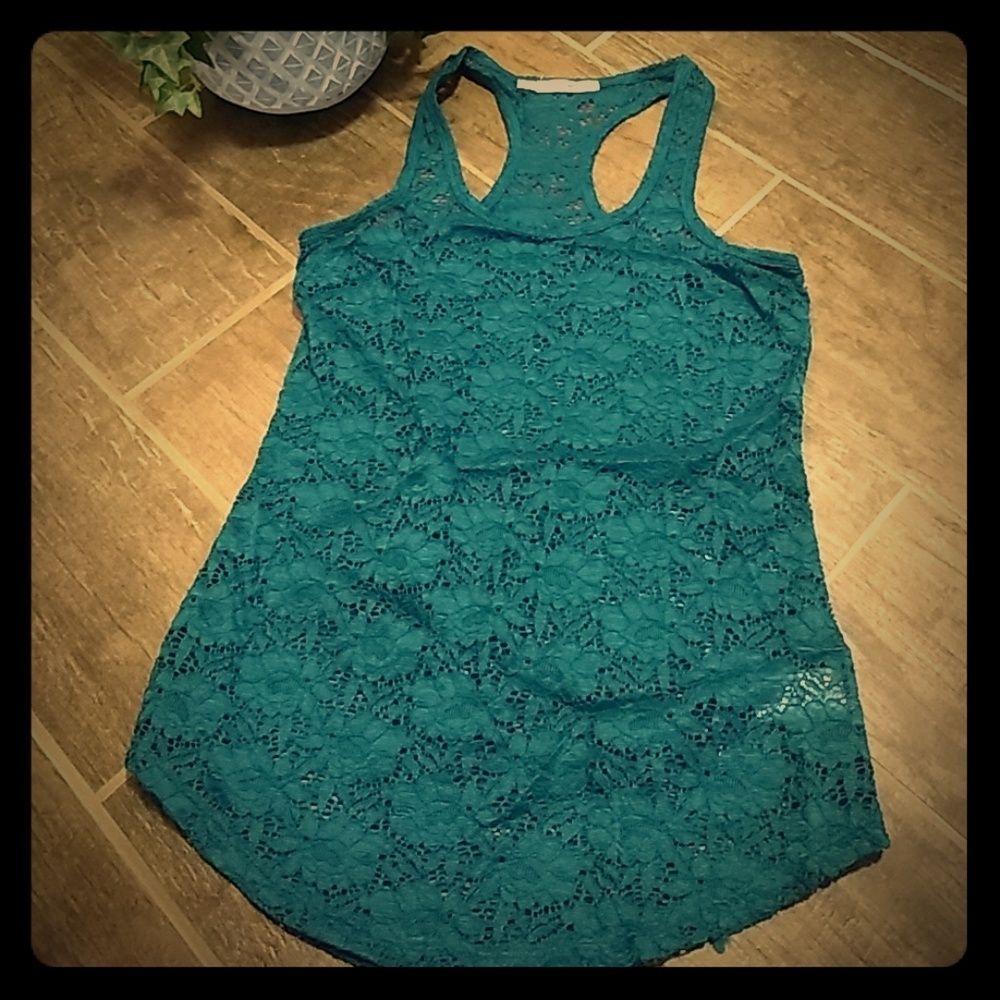 NWOT teal open stitching tank